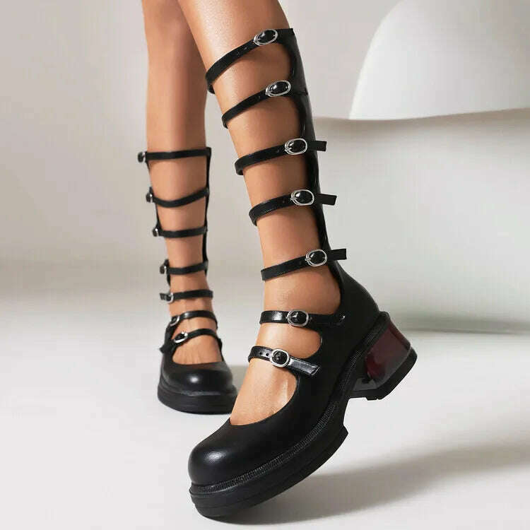 KIMLUD, Street Style Punk Cool Boots Spring and Summer 2023 Fashion Buckle Design Chunky Heels Sandals Platform Shoes for Women,Big Size, style 3 pu / 5, KIMLUD APPAREL - Womens Clothes