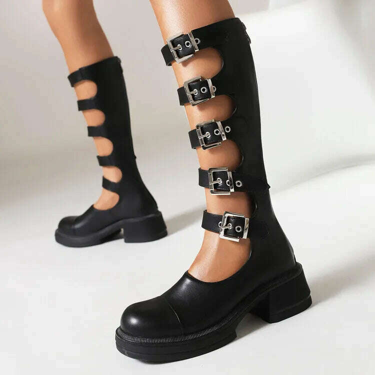KIMLUD, Street Style Punk Cool Boots Spring and Summer 2023 Fashion Buckle Design Chunky Heels Sandals Platform Shoes for Women,Big Size, style2 pu / 5, KIMLUD APPAREL - Womens Clothes