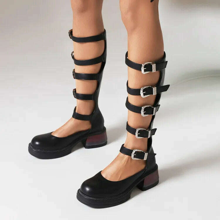 KIMLUD, Street Style Punk Cool Boots Spring and Summer 2023 Fashion Buckle Design Chunky Heels Sandals Platform Shoes for Women,Big Size, KIMLUD Womens Clothes