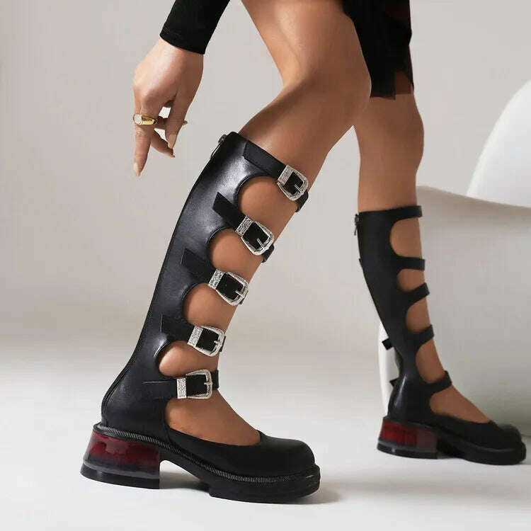 KIMLUD, Street Style Punk Cool Boots Spring and Summer 2023 Fashion Buckle Design Chunky Heels Sandals Platform Shoes for Women,Big Size, KIMLUD Womens Clothes