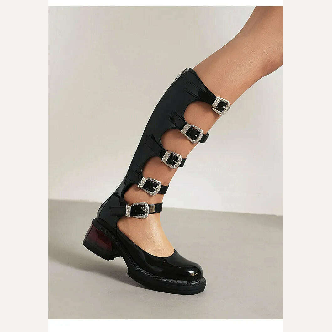 KIMLUD, Street Style Punk Cool Boots Spring and Summer 2023 Fashion Buckle Design Chunky Heels Sandals Platform Shoes for Women,Big Size, KIMLUD Womens Clothes