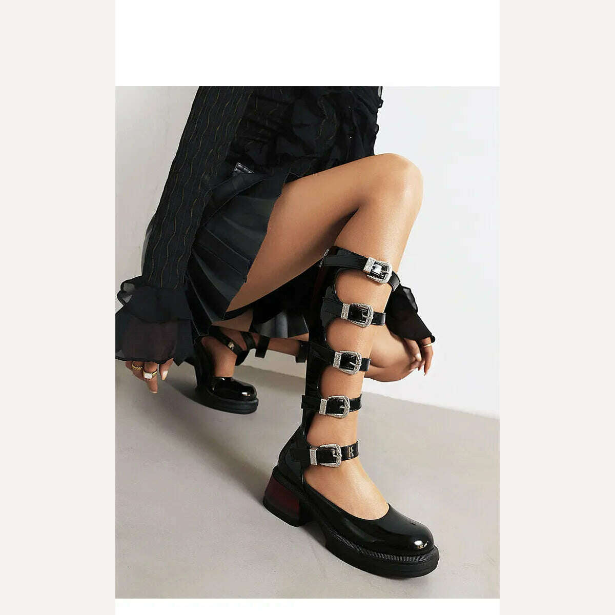 KIMLUD, Street Style Punk Cool Boots Spring and Summer 2023 Fashion Buckle Design Chunky Heels Sandals Platform Shoes for Women,Big Size, KIMLUD Womens Clothes