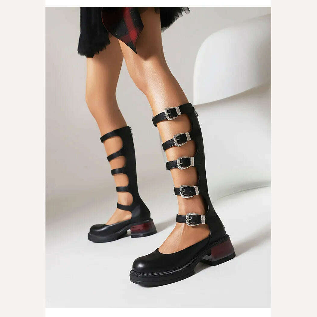 KIMLUD, Street Style Punk Cool Boots Spring and Summer 2023 Fashion Buckle Design Chunky Heels Sandals Platform Shoes for Women,Big Size, KIMLUD Womens Clothes
