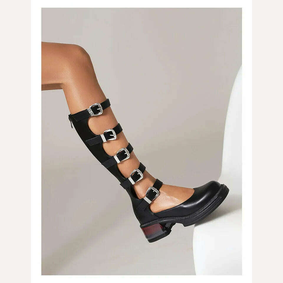 KIMLUD, Street Style Punk Cool Boots Spring and Summer 2023 Fashion Buckle Design Chunky Heels Sandals Platform Shoes for Women,Big Size, KIMLUD Womens Clothes