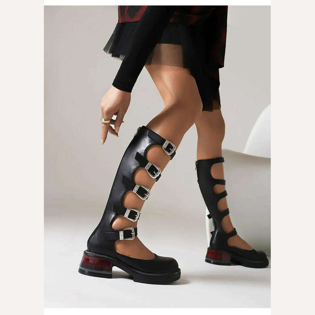 KIMLUD, Street Style Punk Cool Boots Spring and Summer 2023 Fashion Buckle Design Chunky Heels Sandals Platform Shoes for Women,Big Size, KIMLUD Womens Clothes