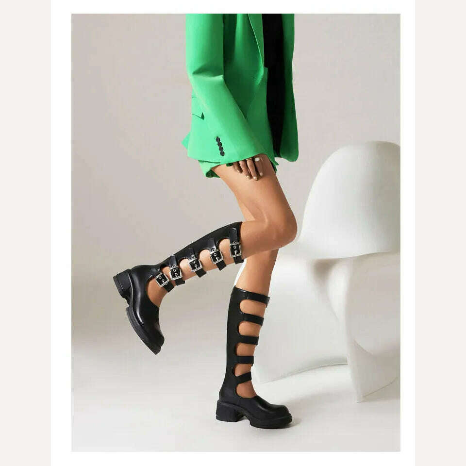 KIMLUD, Street Style Punk Cool Boots Spring and Summer 2023 Fashion Buckle Design Chunky Heels Sandals Platform Shoes for Women,Big Size, KIMLUD Womens Clothes