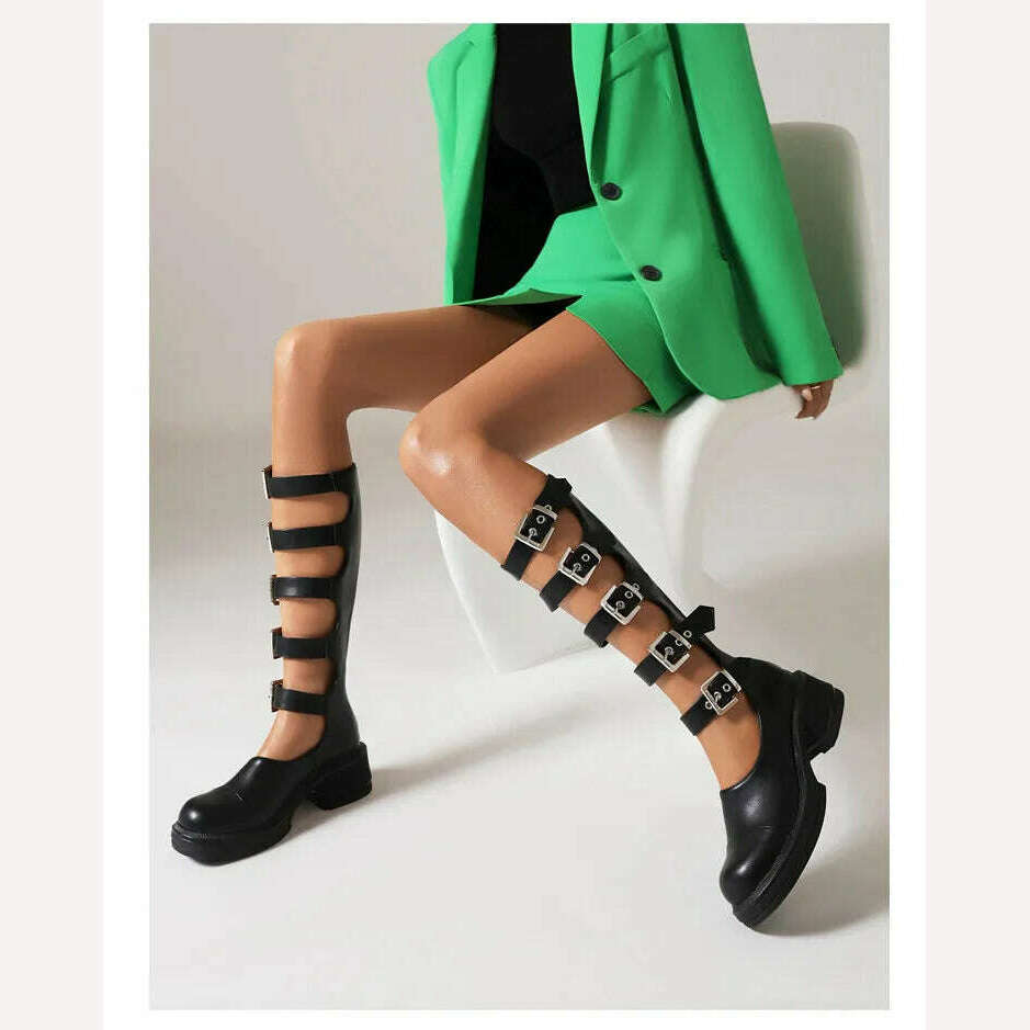KIMLUD, Street Style Punk Cool Boots Spring and Summer 2023 Fashion Buckle Design Chunky Heels Sandals Platform Shoes for Women,Big Size, KIMLUD Womens Clothes