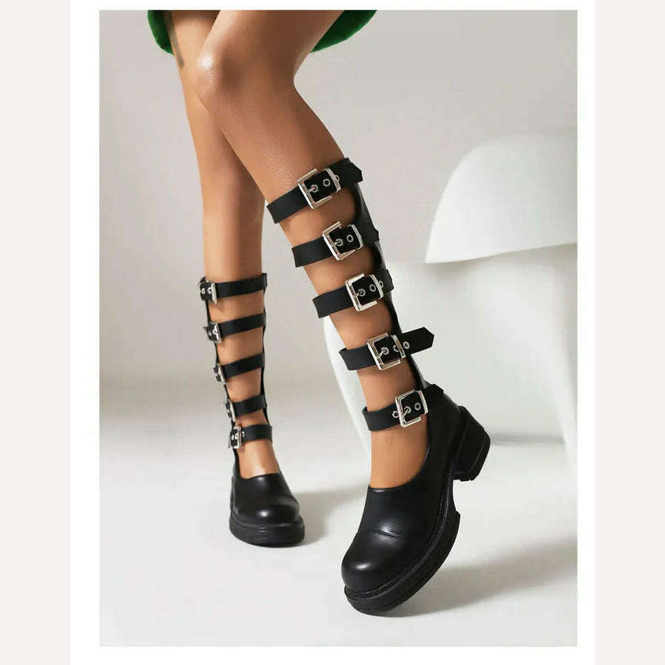 KIMLUD, Street Style Punk Cool Boots Spring and Summer 2023 Fashion Buckle Design Chunky Heels Sandals Platform Shoes for Women,Big Size, KIMLUD Women's Clothes