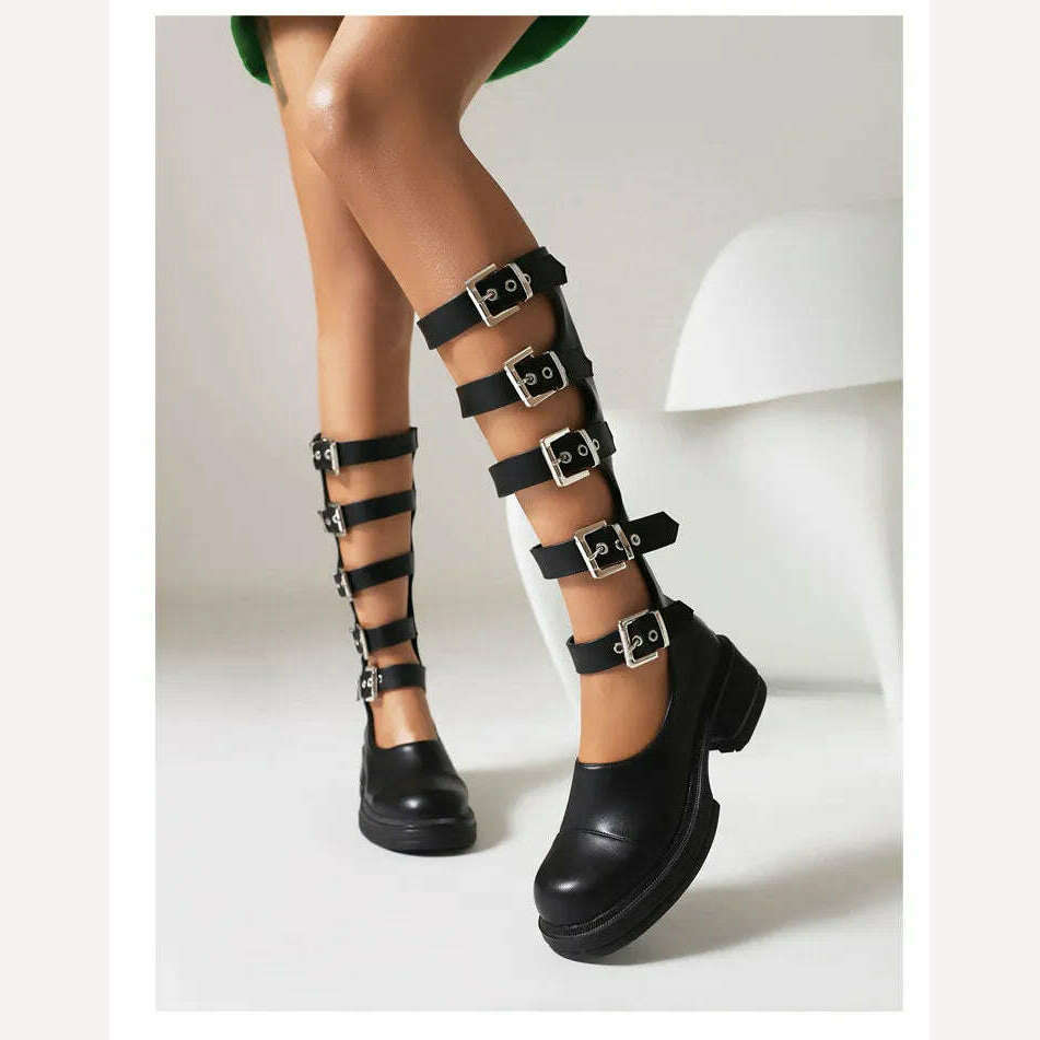 KIMLUD, Street Style Punk Cool Boots Spring and Summer 2023 Fashion Buckle Design Chunky Heels Sandals Platform Shoes for Women,Big Size, KIMLUD Womens Clothes
