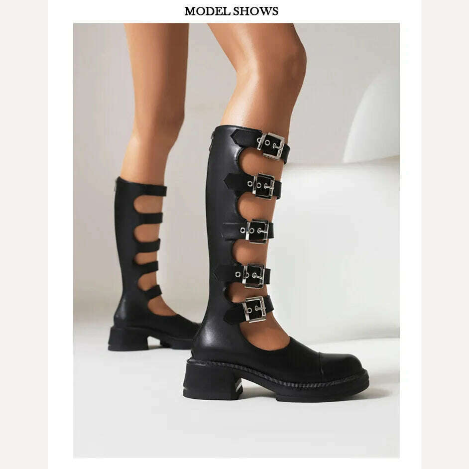 KIMLUD, Street Style Punk Cool Boots Spring and Summer 2023 Fashion Buckle Design Chunky Heels Sandals Platform Shoes for Women,Big Size, KIMLUD Women's Clothes