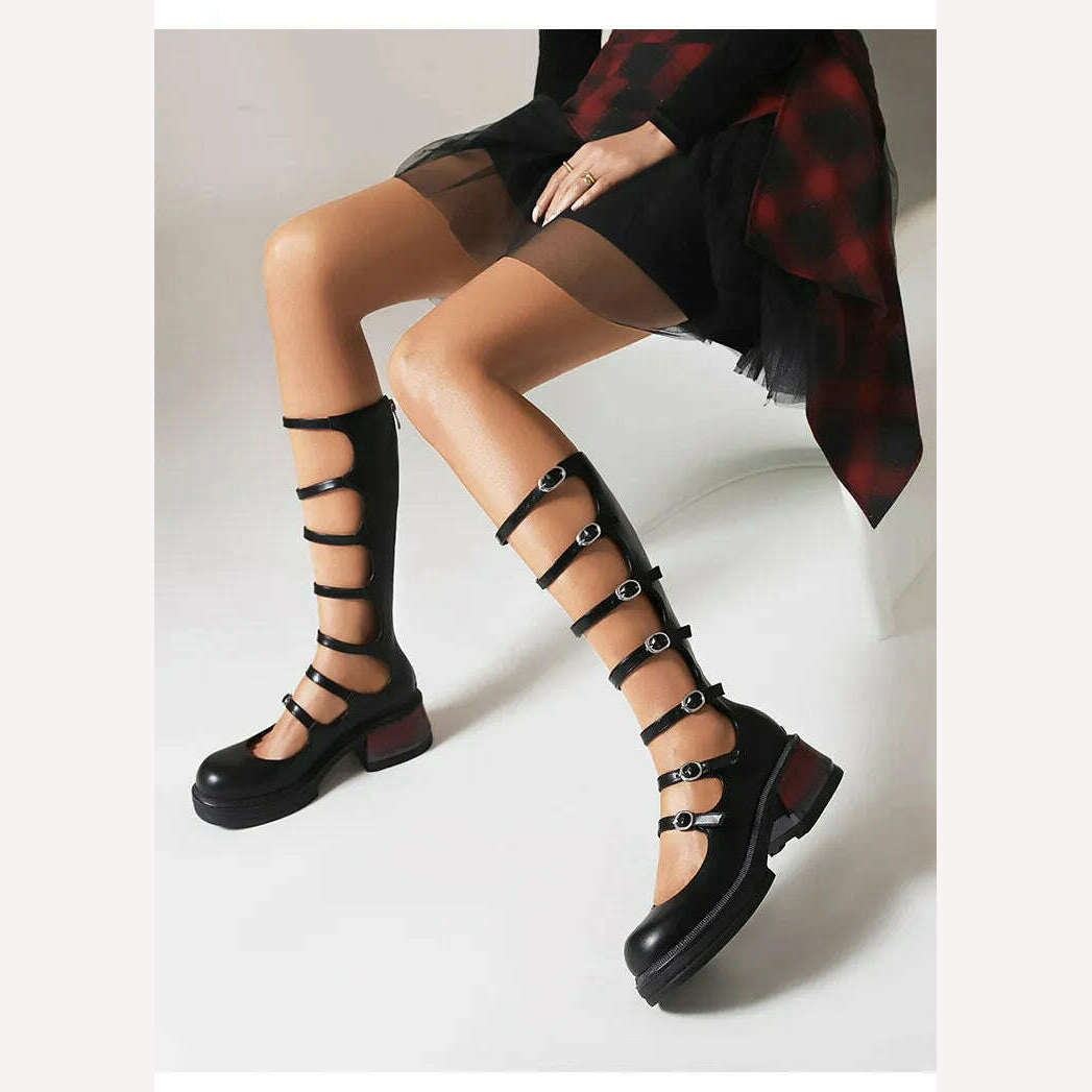 KIMLUD, Street Style Punk Cool Boots Spring and Summer 2023 Fashion Buckle Design Chunky Heels Sandals Platform Shoes for Women,Big Size, KIMLUD Womens Clothes
