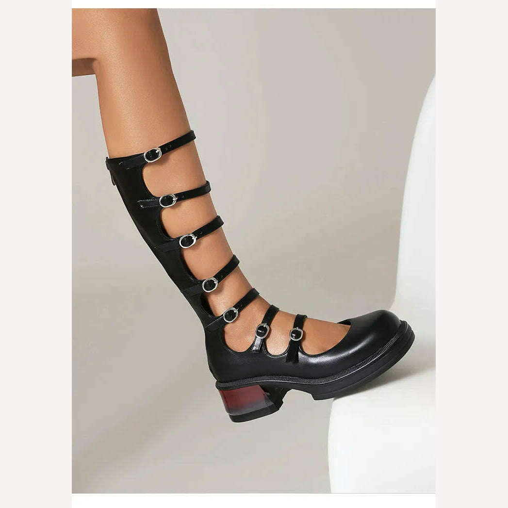 KIMLUD, Street Style Punk Cool Boots Spring and Summer 2023 Fashion Buckle Design Chunky Heels Sandals Platform Shoes for Women,Big Size, KIMLUD Womens Clothes
