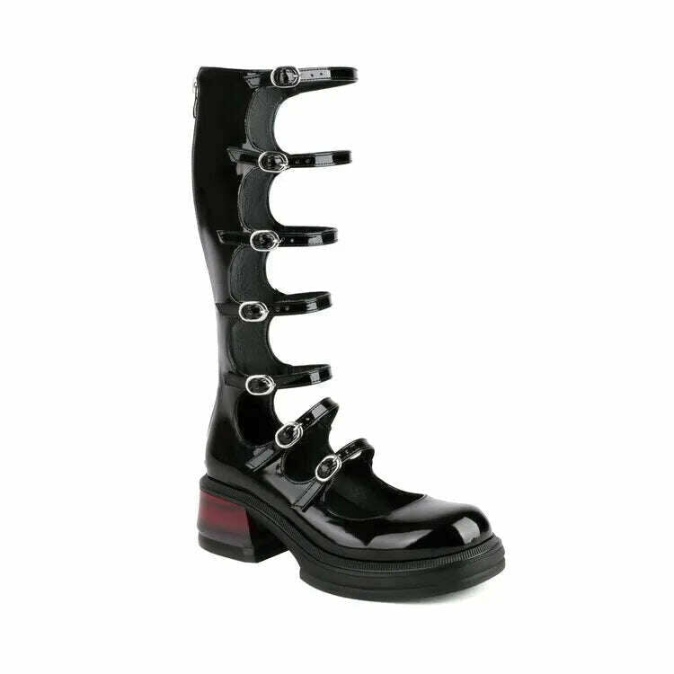 KIMLUD, Street Style Punk Cool Boots Spring and Summer 2023 Fashion Buckle Design Chunky Heels Sandals Platform Shoes for Women,Big Size, KIMLUD Womens Clothes