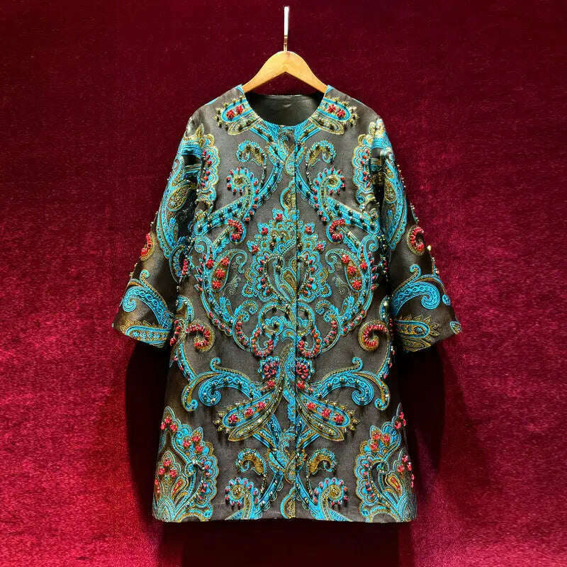 Streetwear For Women Embroidery Beads Retro Jackets High-end Luxury Flower Coat Windbreaker Lady Spring Fashion Slim Outerwear - KIMLUD