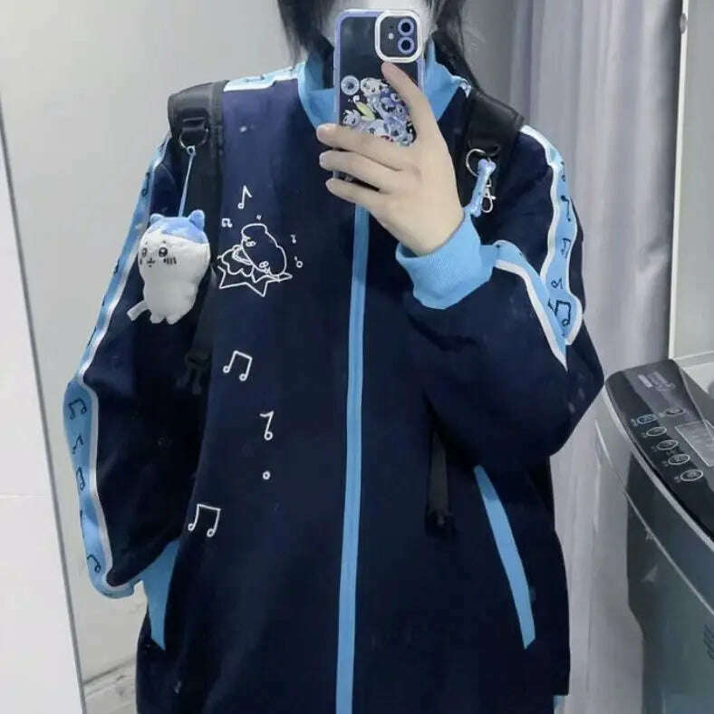 Streetwear Sweatshirts Women Stand Neck Zipper Y2k Jackets 2024 Ropa Mujer Dog Embroidery Thicked Oversized Coat Preppy Style - KIMLUD