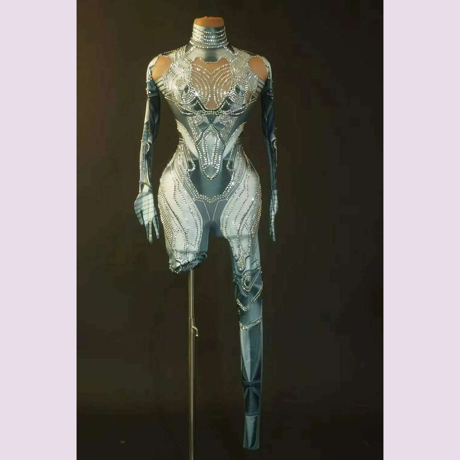 Stretch Spandex Jumpsuits For Women Photo Shoot Props Mardi Gras Clubwear Mechanical Body Suits Pole Dance Costume 2024 Carnival - KIMLUD