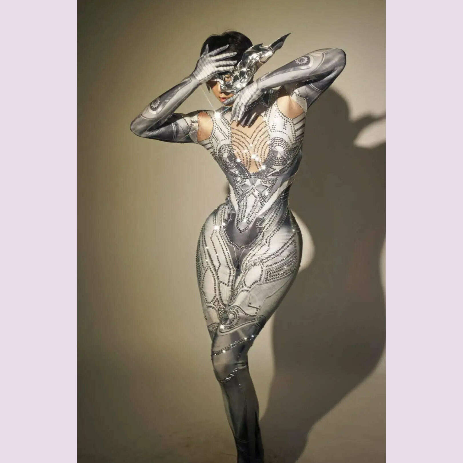 Stretch Spandex Jumpsuits For Women Photo Shoot Props Mardi Gras Clubwear Mechanical Body Suits Pole Dance Costume 2024 Carnival - KIMLUD