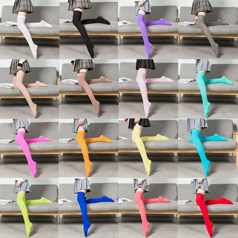 Stretch Stocking Velvet Calze Over Knee Socks Solid Color Temptation Stockings High Students 1 Pair Warm Thigh Long Socks - KIMLUD