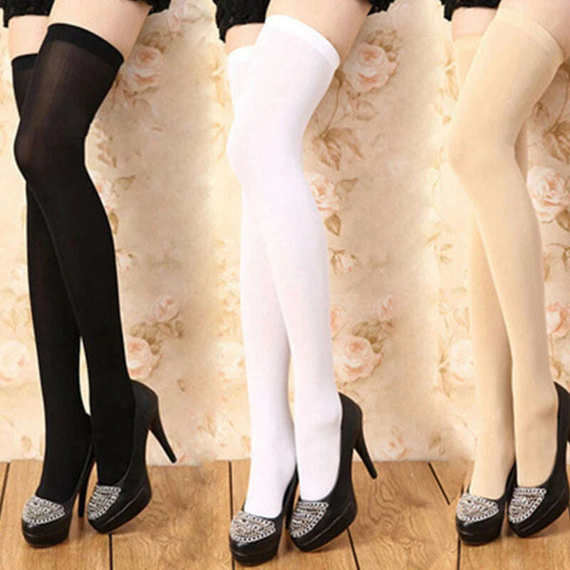 Stretch Stocking Velvet Calze Over Knee Socks Solid Color Temptation Stockings High Students 1 Pair Warm Thigh Long Socks - KIMLUD