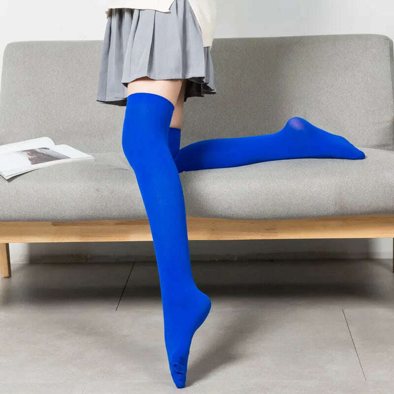 KIMLUD, Stretch Stocking Velvet Calze Over Knee Socks Solid Color Temptation Stockings High Students 1 Pair Warm Thigh Long Socks, Blue / 54CM, KIMLUD Women's Clothes
