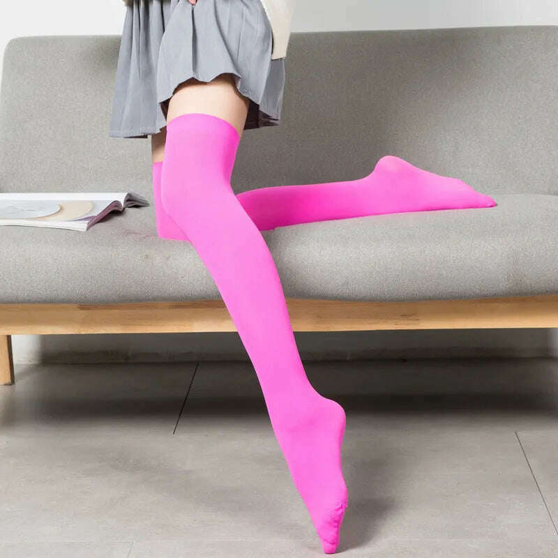 Stretch Stocking Velvet Calze Over Knee Socks Solid Color Temptation Stockings High Students 1 Pair Warm Thigh Long Socks, rose red / 54CM, KIMLUD Women's Clothes