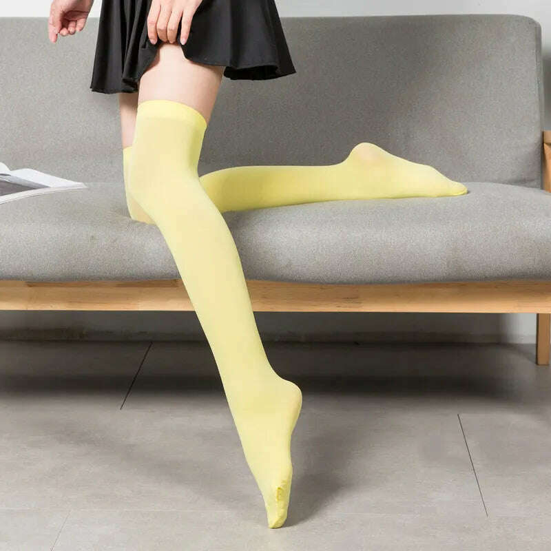 Stretch Stocking Velvet Calze Over Knee Socks Solid Color Temptation Stockings High Students 1 Pair Warm Thigh Long Socks, Yellow / 54CM, KIMLUD Women's Clothes