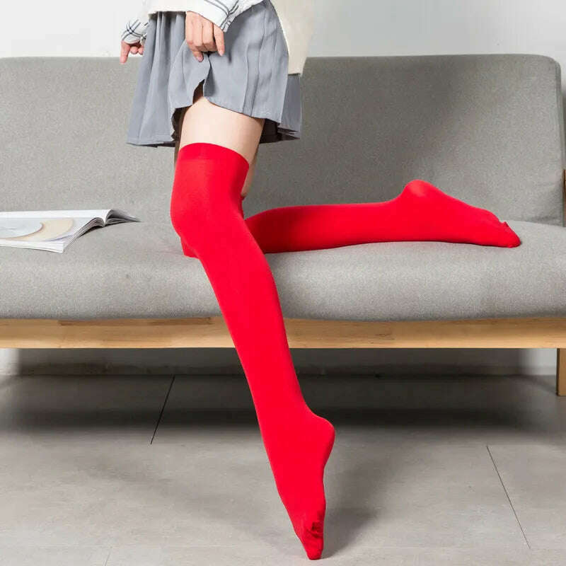 KIMLUD, Stretch Stocking Velvet Calze Over Knee Socks Solid Color Temptation Stockings High Students 1 Pair Warm Thigh Long Socks, Red / 54CM, KIMLUD Womens Clothes