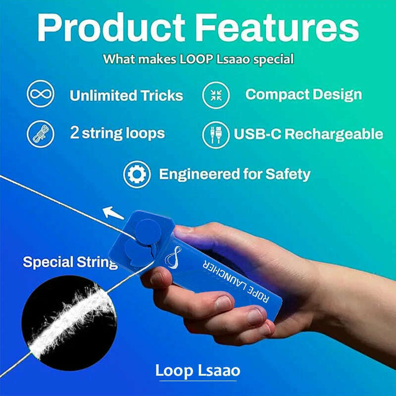 String Rope Launcher Fidget Toy Loop Rope Glow in The Dark USB Electric String Rope Launcher Handheld String Cool Toy Gift - KIMLUD