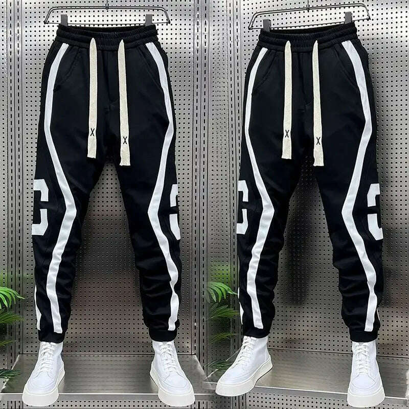 Striped Lettering Fashion Sweatpants Casual Jogger Pants Men's Harem Trousers High Quality Designer Brand Clothing - KIMLUD