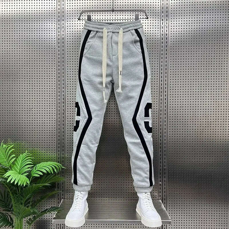 KIMLUD, Striped Lettering Fashion Sweatpants Casual Jogger Pants Men's Harem Trousers High Quality Designer Brand Clothing, 28 for 50kg / gray, KIMLUD Womens Clothes