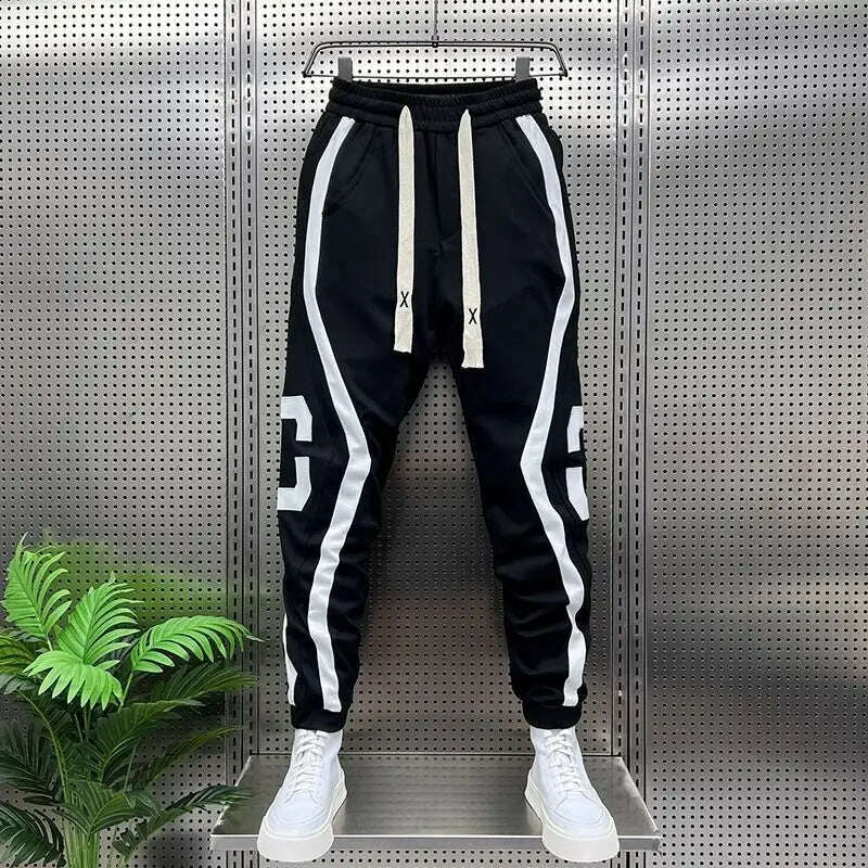 KIMLUD, Striped Lettering Fashion Sweatpants Casual Jogger Pants Men's Harem Trousers High Quality Designer Brand Clothing, 28 for 50kg / black, KIMLUD Womens Clothes