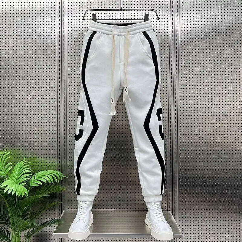 KIMLUD, Striped Lettering Fashion Sweatpants Casual Jogger Pants Men's Harem Trousers High Quality Designer Brand Clothing, 28 for 50kg / white, KIMLUD Womens Clothes