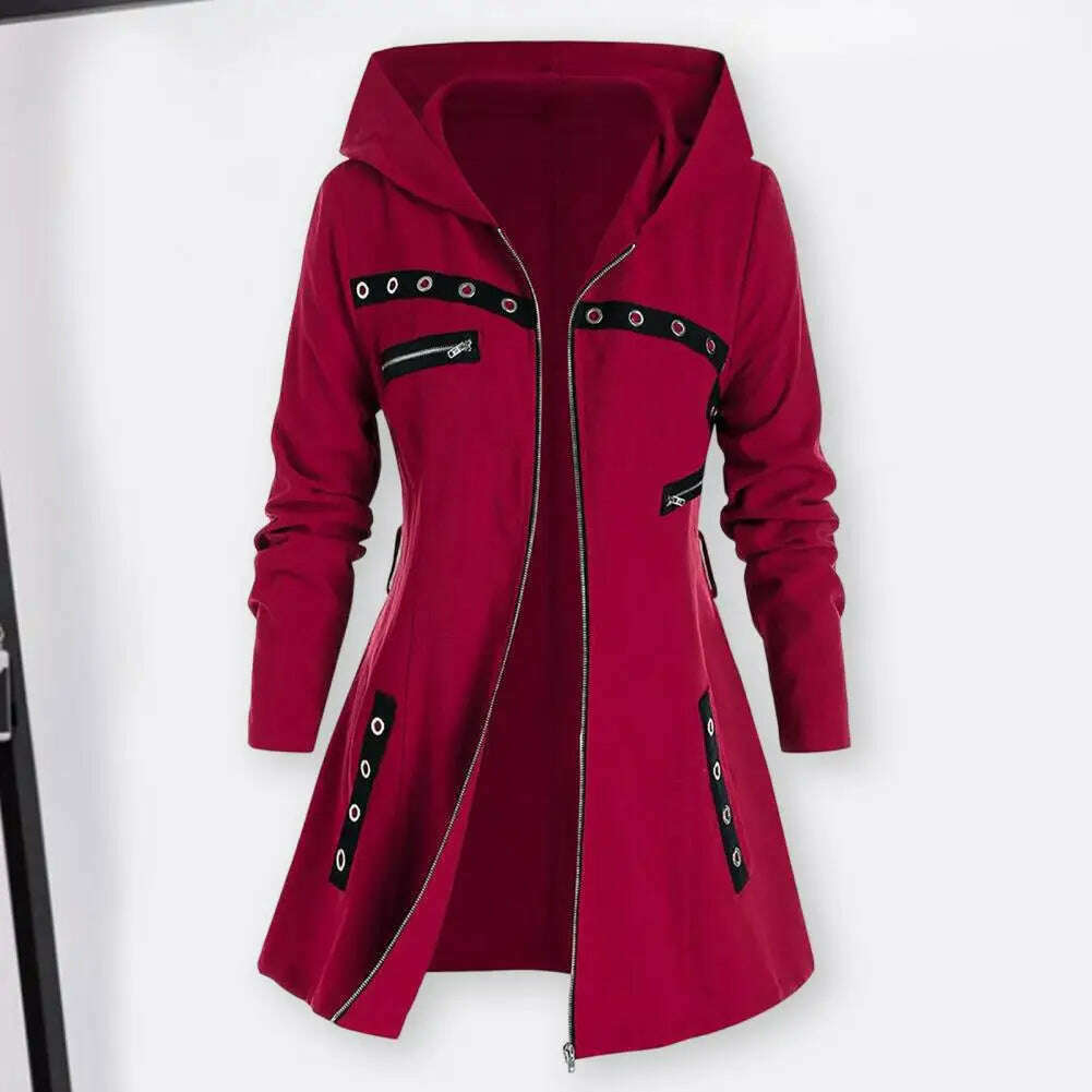 Stylish Coat Gothic Women Winter Coat Pocket Punk Style A-line Autumn Coat Thermal - KIMLUD