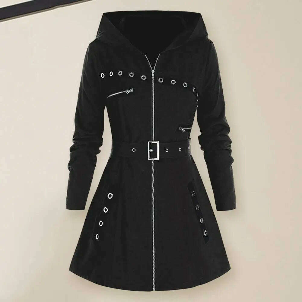 Stylish Coat Gothic Women Winter Coat Pocket Punk Style A-line Autumn Coat Thermal - KIMLUD