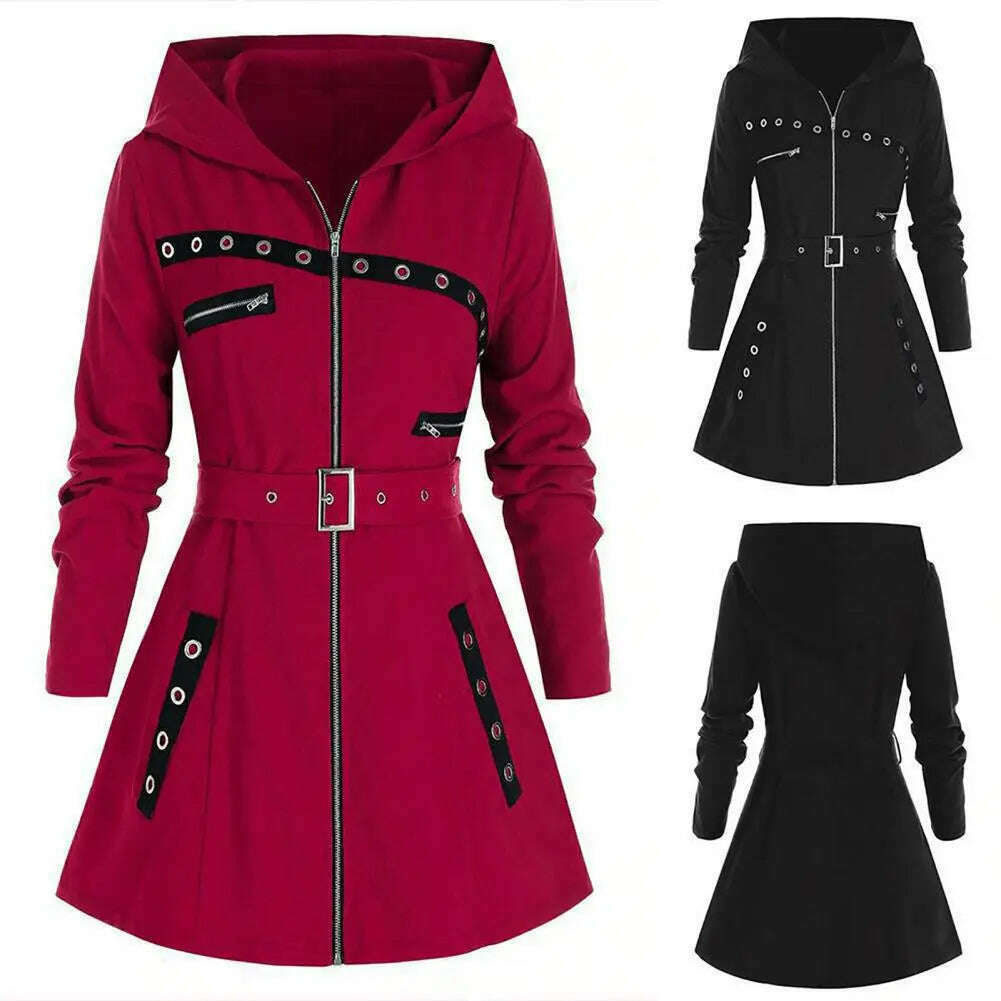 Stylish Coat Gothic Women Winter Coat Pocket Punk Style A-line Autumn Coat Thermal - KIMLUD