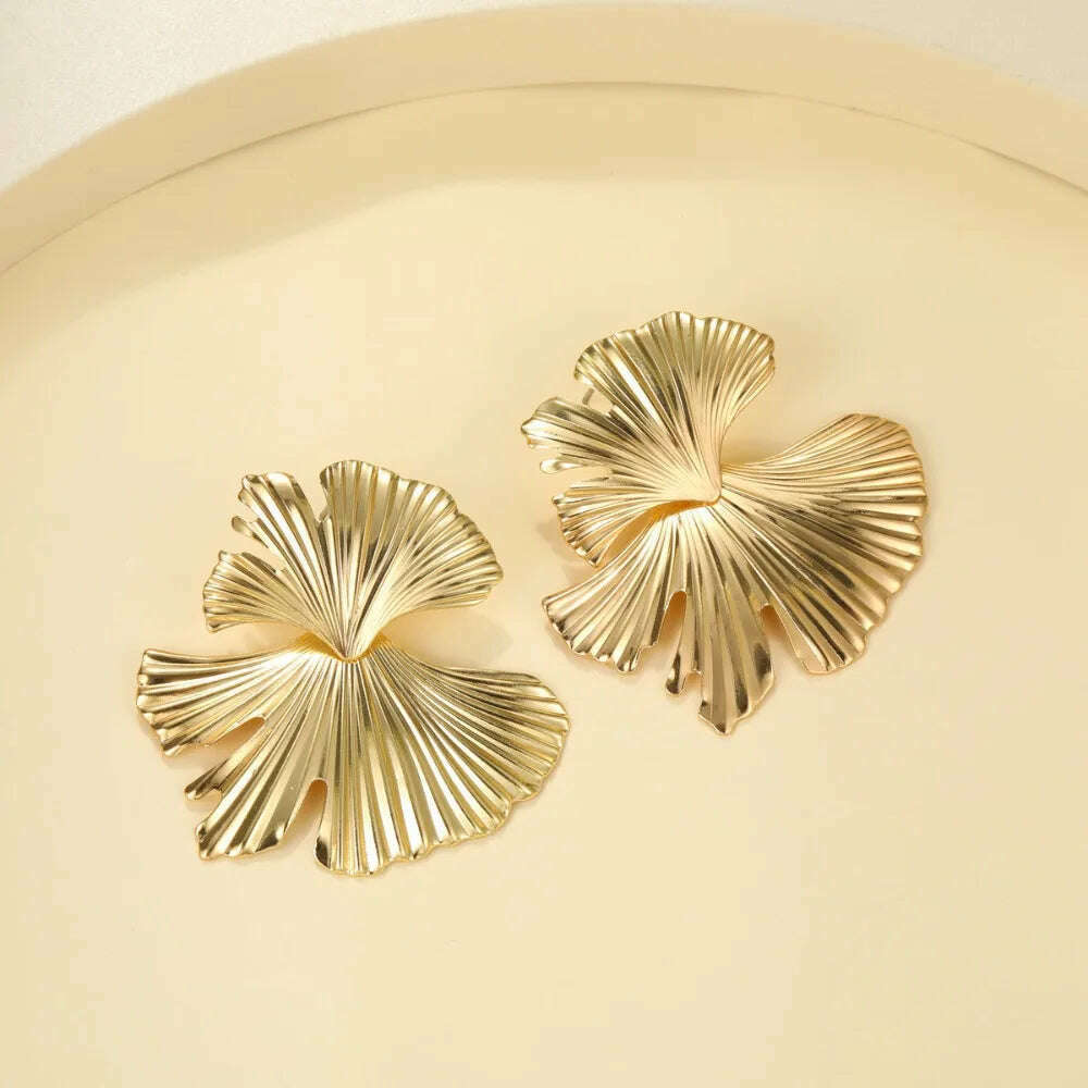 KIMLUD, Stylish Vintage Flower Stud Earrings Premium Alloy Irregular Spiral Fan Leaf Earrings For Women Party, KIMLUD Womens Clothes