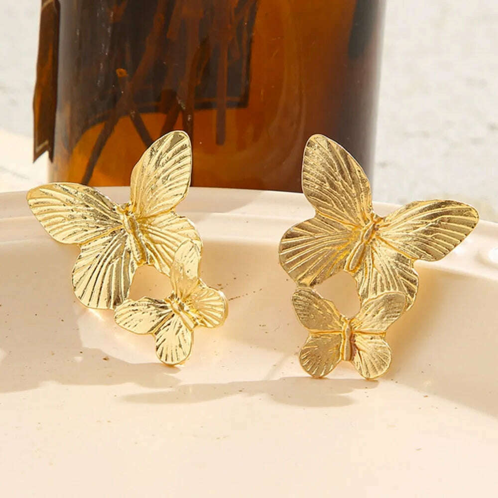 KIMLUD, Stylish Vintage Flower Stud Earrings Premium Alloy Irregular Spiral Fan Leaf Earrings For Women Party, KIMLUD Womens Clothes