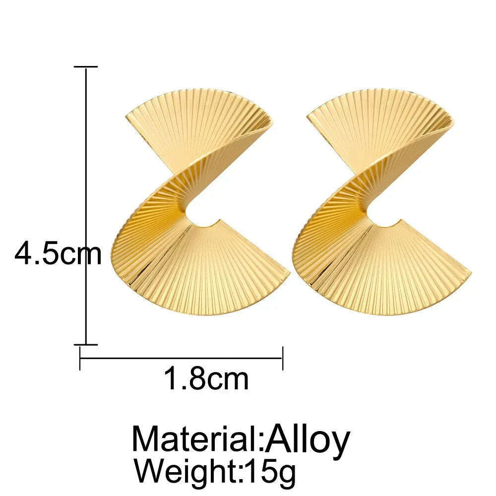 KIMLUD, Stylish Vintage Flower Stud Earrings Premium Alloy Irregular Spiral Fan Leaf Earrings For Women Party, KIMLUD Womens Clothes