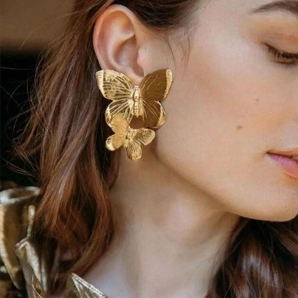 KIMLUD, Stylish Vintage Flower Stud Earrings Premium Alloy Irregular Spiral Fan Leaf Earrings For Women Party, 2, KIMLUD APPAREL - Womens Clothes