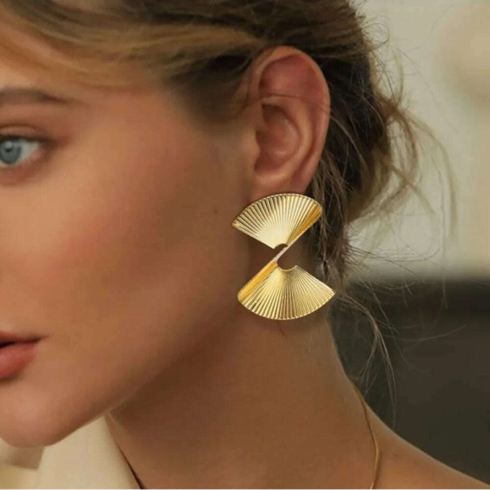 KIMLUD, Stylish Vintage Flower Stud Earrings Premium Alloy Irregular Spiral Fan Leaf Earrings For Women Party, 1, KIMLUD APPAREL - Womens Clothes