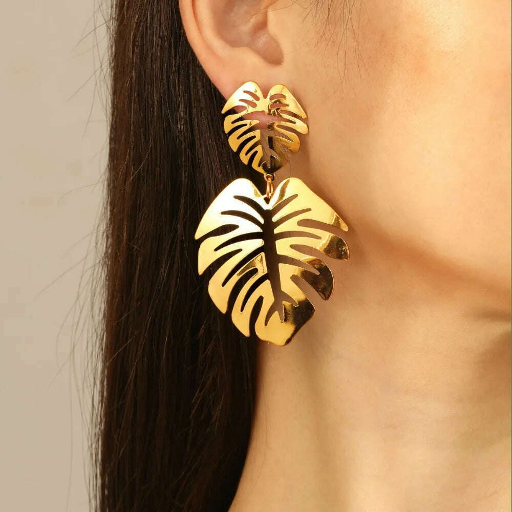KIMLUD, Stylish Vintage Flower Stud Earrings Premium Alloy Irregular Spiral Fan Leaf Earrings For Women Party, 5, KIMLUD APPAREL - Womens Clothes