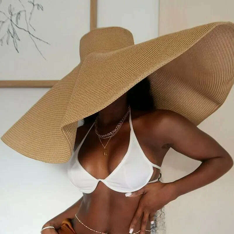 Summer 70cm Large Wide Brim Sun Hats For Women Oversized Beach Hat Foldable Travel Straw Hat Lady UV Protection Sun Shade Hat - KIMLUD