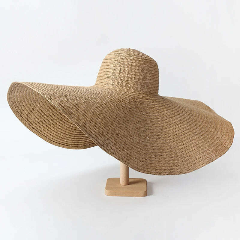 KIMLUD, Summer 70cm Large Wide Brim Sun Hats For Women Oversized Beach Hat Foldable Travel Straw Hat Lady UV Protection Sun Shade Hat, khaki / 54-57cm, KIMLUD Womens Clothes