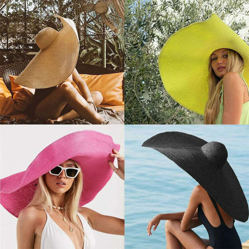KIMLUD, Summer 70cm Large Wide Brim Sun Hats For Women Oversized Beach Hat Foldable Travel Straw Hat Lady UV Protection Sun Shade Hat, KIMLUD Womens Clothes