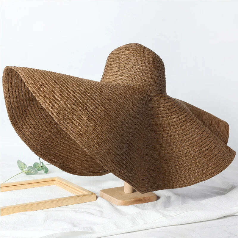 KIMLUD, Summer 70cm Large Wide Brim Sun Hats For Women Oversized Beach Hat Foldable Travel Straw Hat Lady UV Protection Sun Shade Hat, KIMLUD Womens Clothes