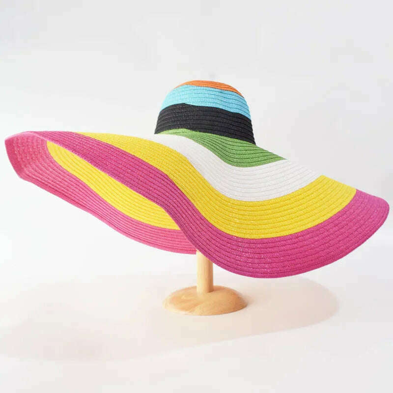 KIMLUD, Summer 70cm Large Wide Brim Sun Hats For Women Oversized Beach Hat Foldable Travel Straw Hat Lady UV Protection Sun Shade Hat, MULTI / 54-57cm, KIMLUD Womens Clothes