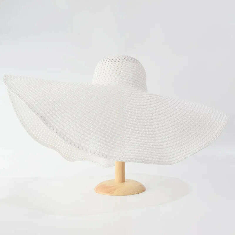 KIMLUD, Summer 70cm Large Wide Brim Sun Hats For Women Oversized Beach Hat Foldable Travel Straw Hat Lady UV Protection Sun Shade Hat, hollow white / 54-57cm, KIMLUD Womens Clothes