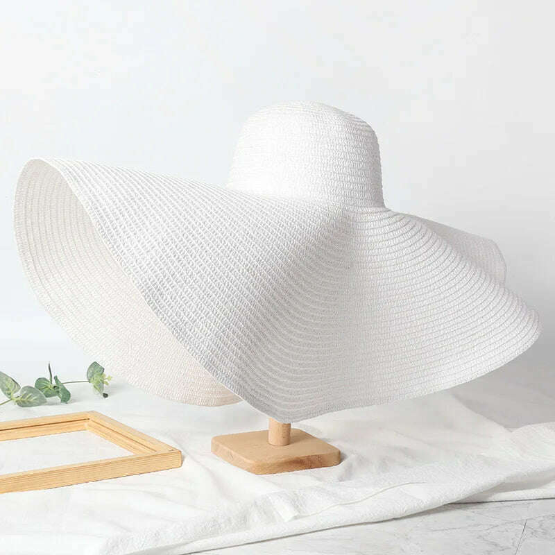 KIMLUD, Summer 70cm Large Wide Brim Sun Hats For Women Oversized Beach Hat Foldable Travel Straw Hat Lady UV Protection Sun Shade Hat, white / 54-57cm, KIMLUD Womens Clothes