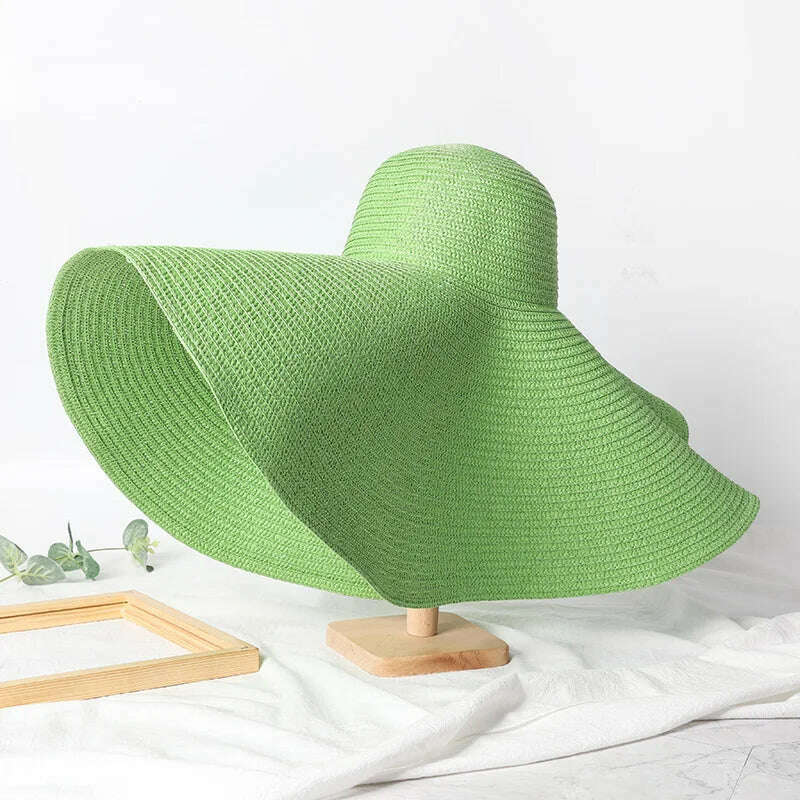 KIMLUD, Summer 70cm Large Wide Brim Sun Hats For Women Oversized Beach Hat Foldable Travel Straw Hat Lady UV Protection Sun Shade Hat, green / 54-57cm, KIMLUD Womens Clothes
