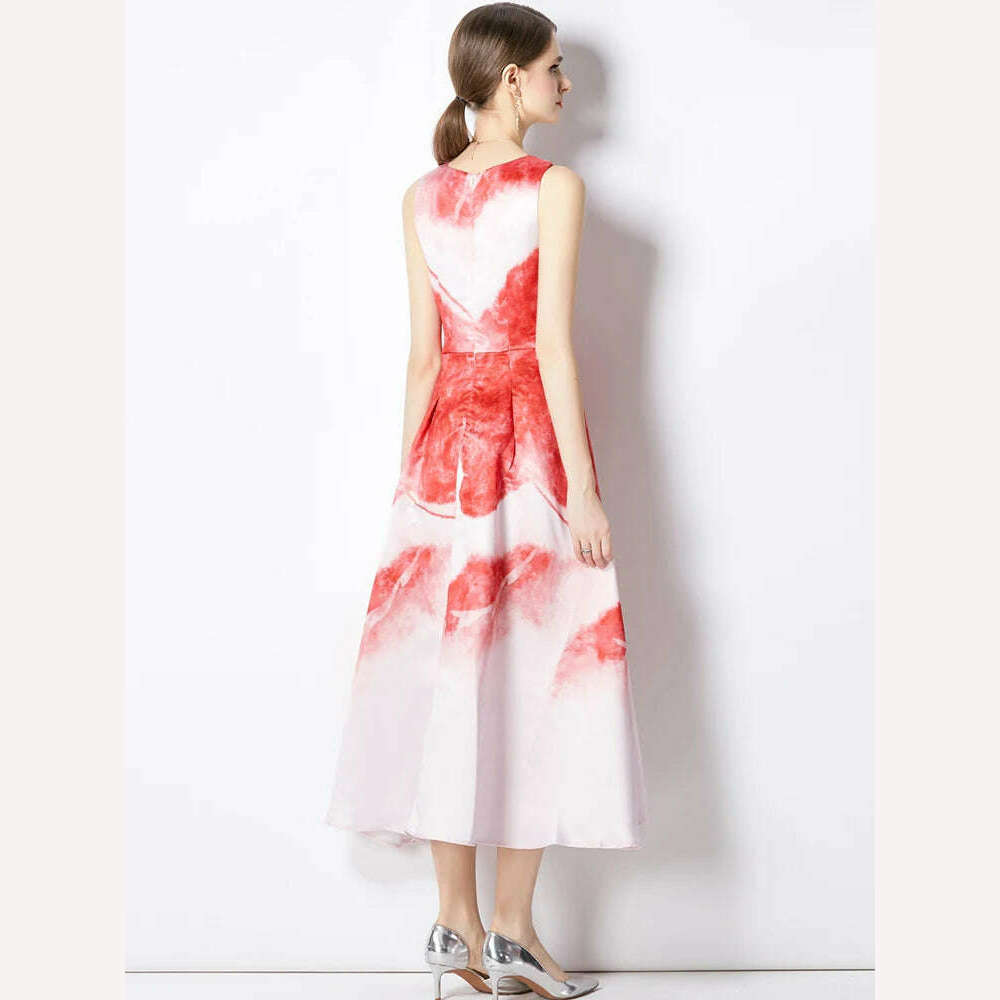 KIMLUD, Summer Autumn Elegant Sweet Pattern Tank Dress Women's Sleeveless Floral Printing High Waist Ball Gown Evening Party Vestidos, KIMLUD Womens Clothes